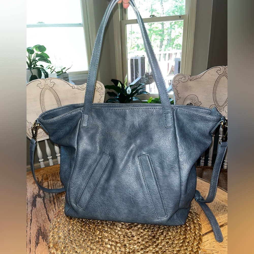 ANTIK KRAFT CALLIOPE TOTE  Elegant Blue Leather Tote Bag